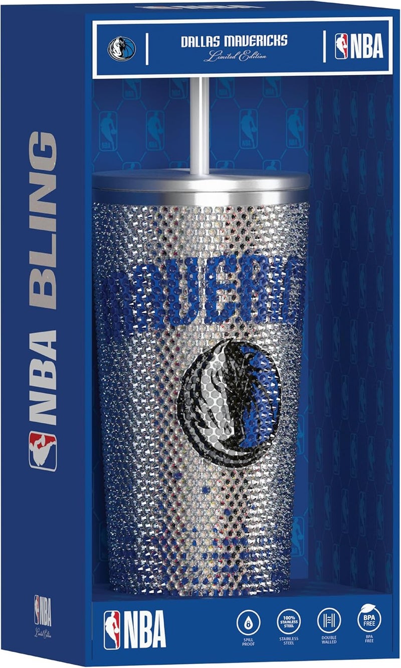 Hydrapeak x NBA Officially Licensed Dallas Mavericks 25 oz Rhinestone Bling Tumbler with Straw Lid, Glitter Leakproof Stainless Steel Water Bottle - Image 2